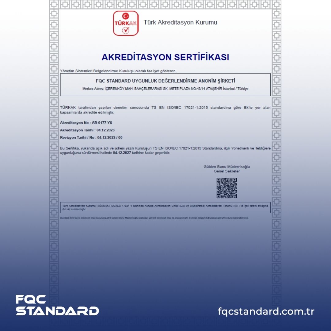TS EN ISO/IEC 17021-1:2015 Standardına Göre Kurumumuz Akredite Edilmiştir